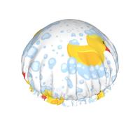 Gorro de ducha y gorro de baño reutilizables para todas las longitudes de cabello Gorro elástico (lindos y divertidos dibujos animados de patos de goma amarillos)