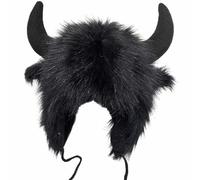 Gorro de esquí para hombre, gorro de búfalo con cuernos, orejeras peludas, gorro de invierno, cara de búfalo, cubierta para las orejas mullidas, gorro de oreja, gorro para niño, Negro , Talla única