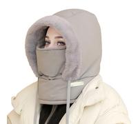 Gorro de felpa cálido de cobertura completa resistente al viento con orejeras, ajustable, unisex, impermeable, cálido, máscara de esquí para clima frío, Gris claro, talla única