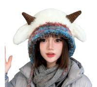Gorro de felpa | orejeras de ajuste elástico suave, sombrero de punto con orejas de oveja | para la escuela, viajes, ciclismo, fotografía, mujeres, niñas, adolescentes y adultos, Color crema