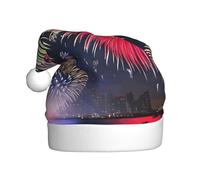 Gorro de felpa para adultos, diseño espléndido de fuegos artificiales, suave y agradable al tacto, no apretado, adecuado para uso navideño. Negro
