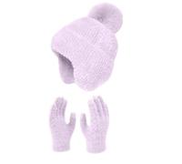 Gorro de fútbol invierno Warm Cute Wool Hat Scarf Gloves Three Pieces Winter Knit Cap Screen Mittens Scarves Sets Gorro de satén para hombre, rosa, Talla única