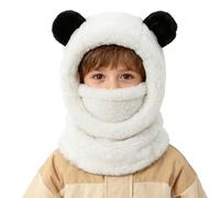 Gorro de invierno blanco para niños cálido gorro de invierno para niñas y niños, gorro de chal lindo con dos orejas acogedor, pasamontañas de felpa 3 en 1, máscara facial de forro polar, bufanda de