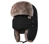 Gorro de invierno cálido para hombres y mujeres con máscara, sombrero ruso Ushanka, sombrero de esquí, caza, para clima frío, al aire libre, negro, Negro -, XL/3XL