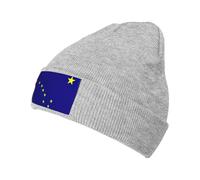 Gorro de invierno con diseño de bandera del estado de Alaska y ajuste holgado con apliques de terciopelo para adultos, gorro de punto acogedor, gris, Talla única