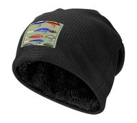 Gorro de invierno con estampado de señuelo de pesca, gorro de punto acanalado para hombres y mujeres, gorro cálido para correr, ciclismo, esquí, Negro, talla única
