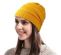 Gorro de invierno con forro de satén para mujer, gorro de punto trenzado para mujer, forro de seda, grueso y grueso, gorro cálido, Mostaza clásica, Talla única