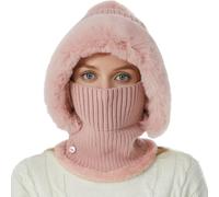 Gorro de Invierno con Pasamontañas Mujer Cálido Prueba de Viento Bufanda Sombreros de Invierno para Las Mujeres Punto Beanie Cap con Forro y Pompom para Esquí al Aire Libre