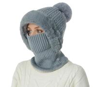 Gorro de Invierno con Pasamontañas Mujer Cálido Prueba de Viento Bufanda Sombreros de Invierno para Las Mujeres Punto Beanie Cap con Forro y Pompom para Esquí al Aire Libre
