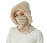 Gorro de Invierno con Pasamontañas Mujer Cálido Prueba de Viento Bufanda Sombreros de Invierno para Las Mujeres Punto Beanie Cap con Forro y Pompom para Esquí al Aire Libre