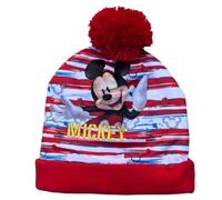 Gorro de invierno con pompón de Mickey Mouse, gorro para niños con impresión, rojo, 52