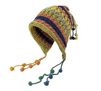 Gorro de invierno con rayas coloridas para mujer, diseño de arcoíris, hecho a mano, con pompón, pompón, borla, gorro de punto, cálido, accesorio moderno para clima frío, Rayas verdes., Talla única