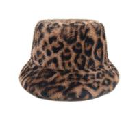 Gorro de invierno de 1 pieza de piel sintética con estampado de leopardo, resistente al viento, sombrero de cubo esponjoso, sombrero cálido, sombrero plegable para senderismo, camping, pesca, compras