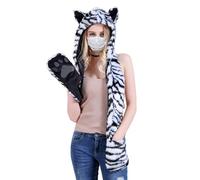 Gorro de invierno de piel sintética con capucha, gorro, bufanda, guantes 3 en 1, gorro con orejas, patas, bolsillo, manoplas, gorro esponjoso, Patrón L, talla única