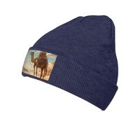 Gorro de invierno de punto cálido con estampado de camello y arena del desierto, para adultos, suave, elástico, grueso, acogedor, informal, para adultos, azul marino, Talla única