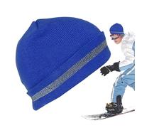 Gorro de invierno de punto - Gorro cálido de alta visibilidad | Gorro con tira reflectante para esquí al aire libre, para correr, senderismo, correr, ciclismo, caminata nocturna, hombres, adultos