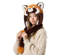 Gorro de invierno grueso con forma de mapache, gorro de peluche con orejas abatibles móviles, para mujeres, niñas, adolescentes, cosplay, tiempo frío, vacaciones, diarias y
