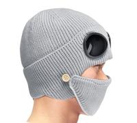 Gorro de invierno para hombre, gorro térmico de punto con forro polar con protección ocular integrada, resistente al viento, para clima frío, ciclismo, esquí y motociclismo, gorro de punto acanalado