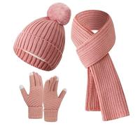 Gorro de invierno para mujer, bufanda para pantalla táctil con gorro, bufanda y guantes para mujer, gorros de invierno con pompón, forro polar, guantes para pantalla táctil, juego 3 en 1