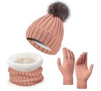 Gorro de invierno para mujer, bufanda para pantalla táctil con gorro, bufanda y guantes para mujer, gorros de invierno con pompón, forro polar, guantes para pantalla táctil, juego 3 en 1