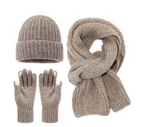 Gorro de invierno para mujer, bufanda para pantalla táctil con gorro, bufanda y guantes para mujer, gorros de invierno con pompón, forro polar, guantes para pantalla táctil, juego 3 en 1