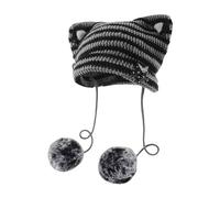 Gorro de invierno para mujer con pompones, diseño gótico de ganchillo, de punto, gris oscuro, Talla única