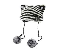 Gorro de invierno para mujer con pompones, diseño gótico de ganchillo, de punto, Negro, Talla única