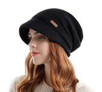 Gorro de Invierno para Mujeres con ala, Gorro Tejido Slouchy para Chicas, Gorra de Lana Forrada de Polar con Visera, Gorros de Moda de Colores Variados para Climas Fríos