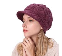 Gorro de Invierno para Mujeres con ala, Gorro Tejido Slouchy para Chicas, Gorra de Lana Forrada de Polar con Visera, Gorros de Moda de Colores Variados para Climas Fríos