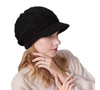 Gorro de Invierno para Mujeres con ala, Gorro Tejido Slouchy para Chicas, Gorra de Lana Forrada de Polar con Visera, Gorros de Moda de Colores Variados para Climas Fríos