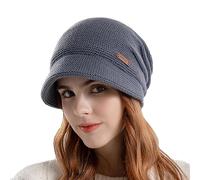 Gorro de Invierno para Mujeres con ala, Gorro Tejido Slouchy para Chicas, Gorra de Lana Forrada de Polar con Visera, Gorros de Moda de Colores Variados para Climas Fríos