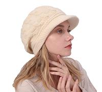 Gorro de Invierno para Mujeres con ala, Gorro Tejido Slouchy para Chicas, Gorra de Lana Forrada de Polar con Visera, Gorros de Moda de Colores Variados para Climas Fríos