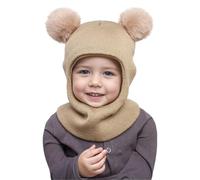 Gorro de Invierno para Niños Caliente Gorro de Punto 3 en 1 Bonito Gorro de Invierno Sombrero y Bufanda Acanalado Gorros con Orejas de Oso para 6 Meses-8 Año (FR/ES, Números, 36, 54, Caqui)