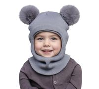 Gorro de Invierno para Niños Caliente Gorro de Punto 3 en 1 Bonito Gorro de Invierno Sombrero y Bufanda Acanalado Gorros con Orejas de Oso para 6 Meses-8 Año (FR/ES, Números, 36, 54, Gris)