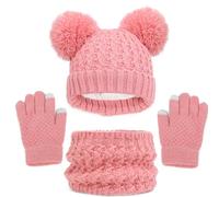 Gorro de invierno para niños, guantes y bufandas, conjunto de sombreros con pompón de punto, calentador de cuello, polaina, manoplas, juego de forro polar, Rojo sandía, 1-6 años