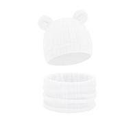 Gorro de invierno reversible para bebé, calentador de cuello, combo de mezcla de algodón elástico 2 en 1, gorro de bebé, bufanda para niños de 8 a 36 meses, ropa de nieve para bebés, blanco, Talla