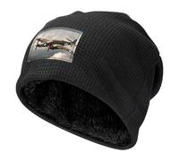 Gorro de lana de punto gofre con estampado de avión de la Segunda Guerra Mundial, unisex, cálido gorro de invierno con forro polar para hombres y mujeres, clima frío, Negro, talla única
