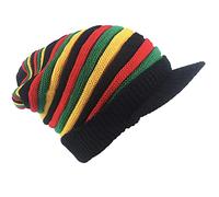 Gorro de Lana de Punto Rasta Reggae Jamaican Cap Hippie Beanie Hat Crochet de Punto Slouchy Baggy Cap, Arcoiris (Rainbow), Large