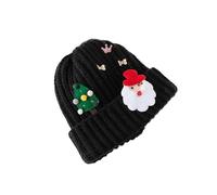 Gorro de lana gruesa de Papá Noel de invierno para mujer, versátil circunferencia de cabeza grande que muestra un pequeño gorro de punto con orejas y gorro cálido para niñas, Negro, M