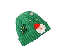 Gorro de lana gruesa peluda de invierno para mujer, versátil circunferencia de la cabeza grande, muestra la cara gorro de punto de oreja y calor invierno capucha niños, verde, M