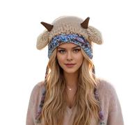 Gorro De Lana Hombre, Gorro De Invierno con Orejeras Abatibles Y Forro Polar para MáXimo Confort En Exteriores con Adorables Detalles De Cuernos De Oveja Ideal Climas FríOs