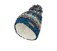 Gorro de lana para mujer Bobble Sombrero Sherpa Forro polar Tejido a mano Azul Multicolor Talla única hecha a mano Extra Cálido Orejeras Invierno Pachamama Fair Trade
