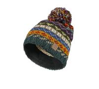 Gorro de lana para mujer con forro polar único tejido a mano Fair Isle multicolor, talla única, hecho a mano, extra cálido, Pachamama Fair Trade, Verde, azul, rojo, amarillo, blanco roto, Talla única