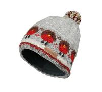 Gorro de lana para mujer, tejido a mano, diseño de petirrojo multicolor, talla única, hecho a mano, extra cálido Pachamama, Gris, rojo, marrón, blanco, amarillo, Talla única