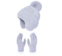 Gorro de lana para mujer y hombre, para invierno, cálido, con tres piezas, gorro de punto de invierno, gorro de invierno para niño, gris, Talla única