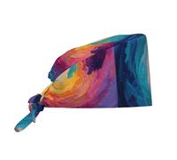Gorro de limpieza con estampado de espirales de colores, gorro de chef para mujeres y hombres, ajustable, transpirable, color negro.