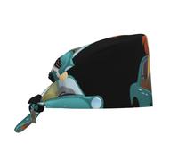 Gorro de limpieza con estampado de Little Lion in The Car para mujer y hombre, ajustable, transpirable y absorbente de sudor, color negro.