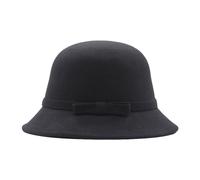 Gorro de mujer Fischerhut Babygirl estilo 1920, gorro de invierno de lana sintética, gorro de ala ancha arrugado, gorro vintage de campana, sombrero de tela redonda, Negro , Talla única