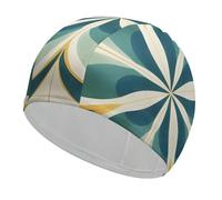 Gorro de natación azul y marrón para adultos, gorro de natación de tela elástica, cómodo gorro de baño para cabello largo y corto