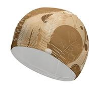 Gorro de natación beige y marrón para adultos, gorro de natación de tela elástica, cómodo gorro de baño para cabello largo y corto